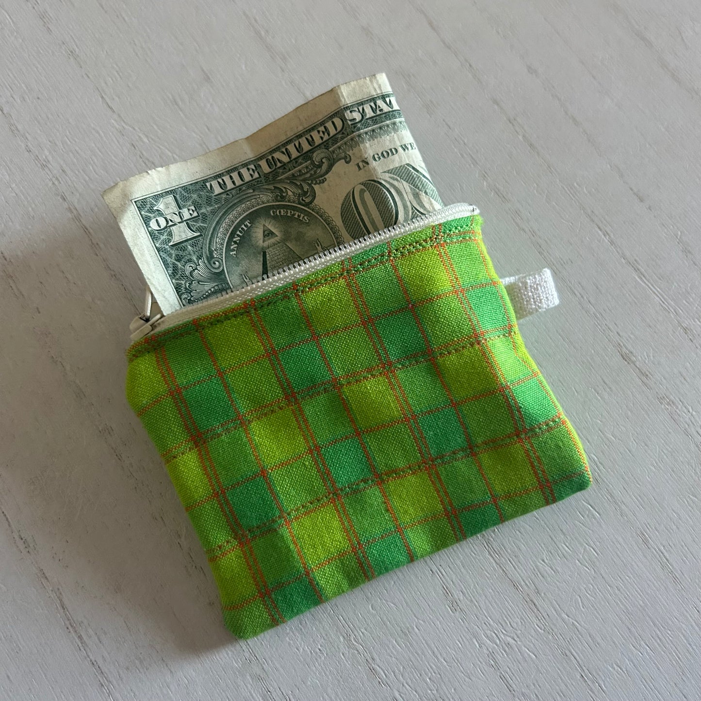 Green Plaid Card Wallet